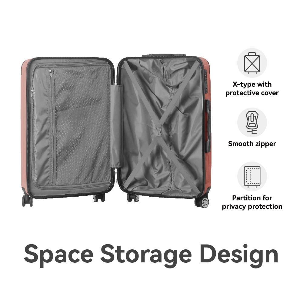 3-Piece Lightweight ABS Hardshell Luggage Set (20", 24", 26") In Rice Brown With Spinner Wheels, TSA Lock, And Adjustable Telescopic Handle - Durable Travel Suitcases_voghion.com
